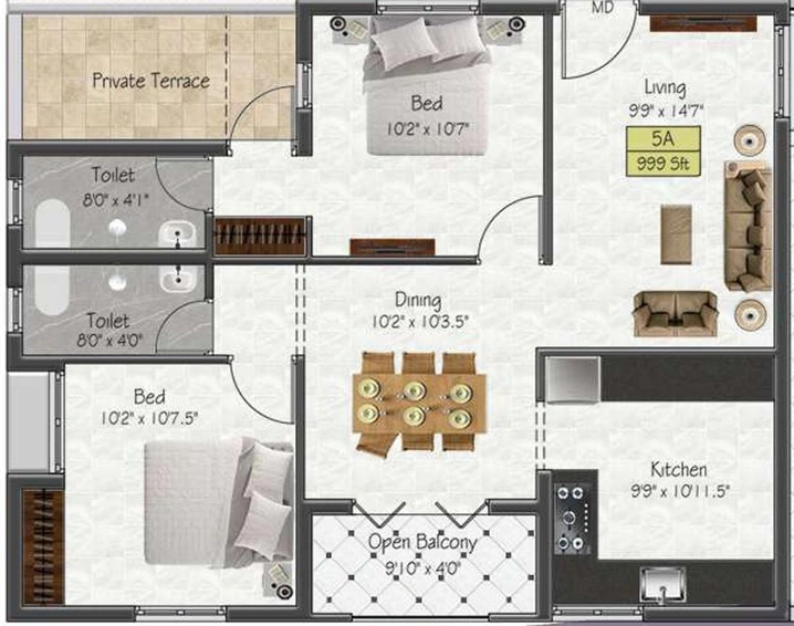 2 BHK Flat in Dolly Windsor Castle in Vengaivasal, Chennai - Image 794631