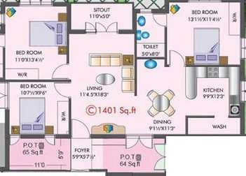 3 BHK Flat in XS Real Bella Tuscany in Padur, Chennai - Image 878620