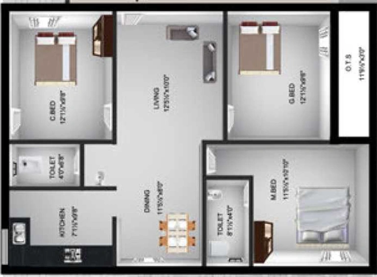 3 BHK Flat in Steps Stone Vatsa in Kattupakkam, Chennai - Image 859658