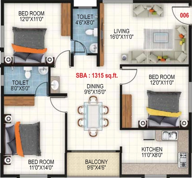 3 BHK Flat in Vaishnavi Vrishab in NRI Layout, Bangalore - Image 795492