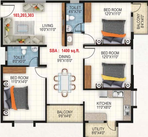 3 BHK Flat in Vaishnavi Vrishab in NRI Layout, Bangalore - Image 795493