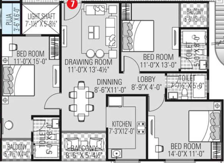 3 BHK Flat in Dhanuka Sunshine Shalimar in Tagore Nagar, Jaipur - Image 850598