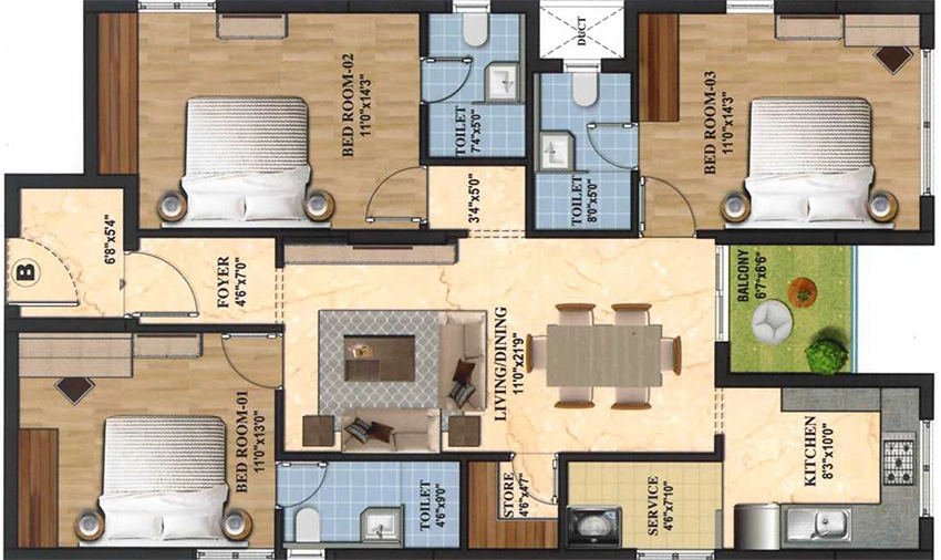 3 BHK Flat in Rainbow Girnar in Choolai, Chennai - Image 877703