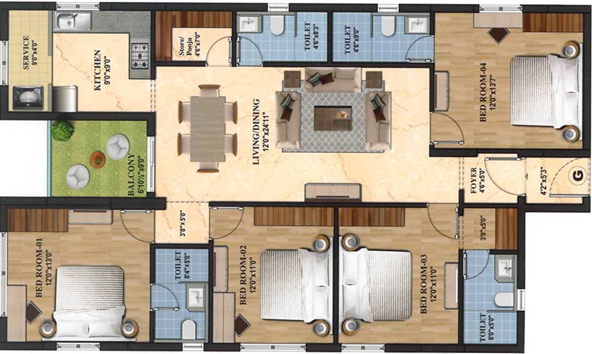 4 BHK Flat in Rainbow Girnar in Choolai, Chennai - Image 877705