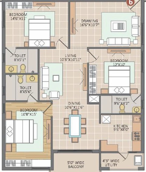 3 BHK Flat in Vamsiram Jyothi Botanica in Hitech City, Hyderabad - Image 797494