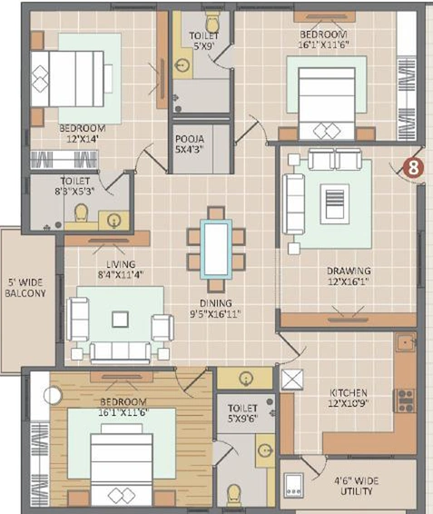 3 BHK Flat in Vamsiram Jyothi Botanica in Hitech City, Hyderabad - Image 797496