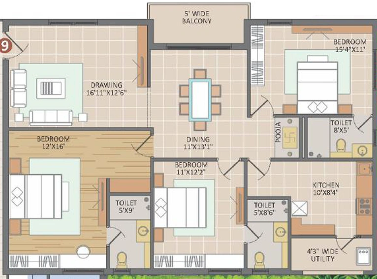 3 BHK Flat in Vamsiram Jyothi Botanica in Hitech City, Hyderabad - Image 797495