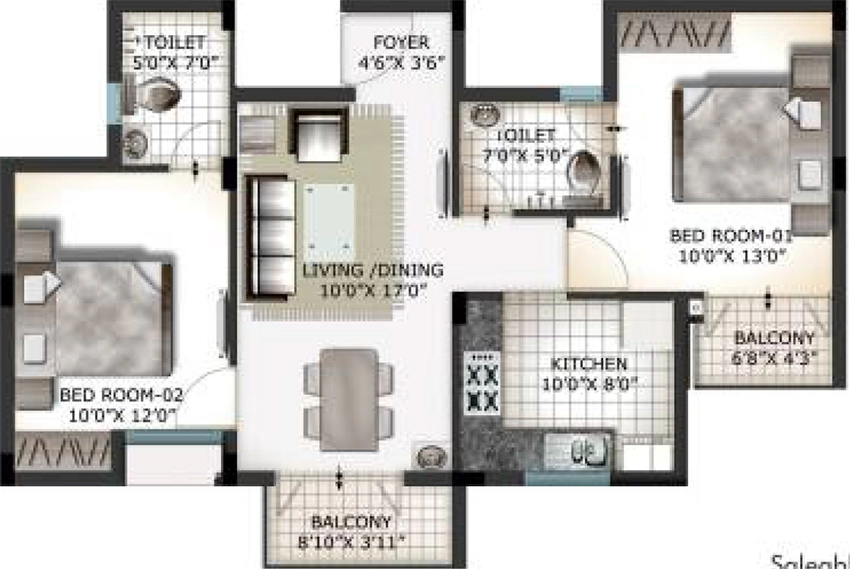 2 BHK Flat in Urban Tree Oxygen in Perumbakkam, Chennai - Image 877576