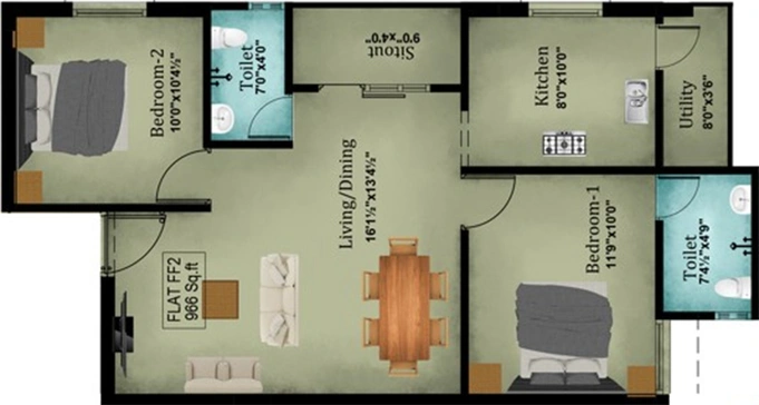 2 BHK Flat in MS Charan Blossom in Madipakkam, Chennai - Image 857830