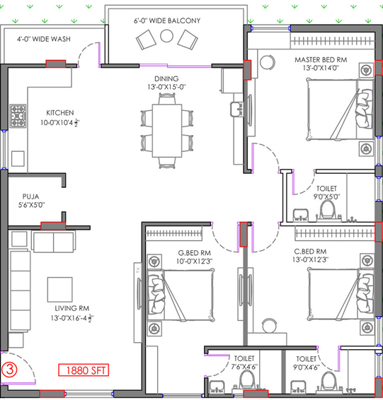 3 BHK Flat in Aryamitra Crest in Manikonda, Hyderabad - Image 797946