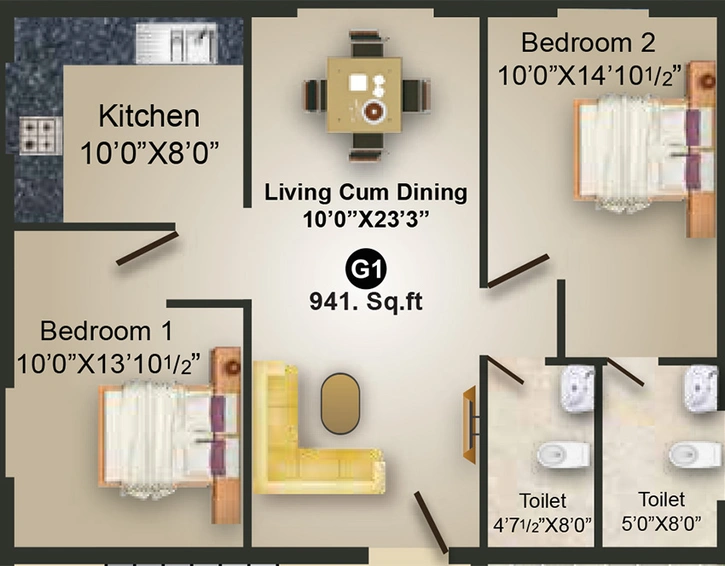2 BHK Flat in MS Charan MM Gokulam in Kattupakkam, Chennai - Image 858284