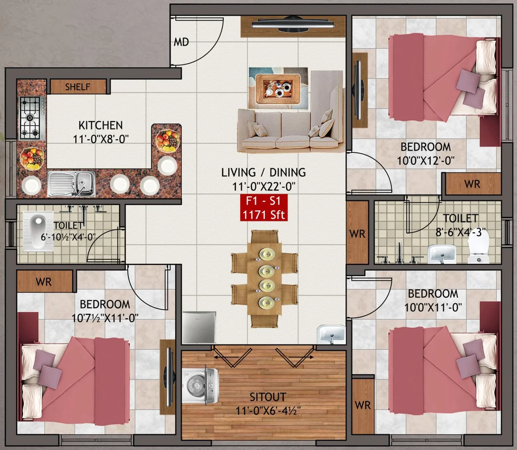 3 BHK Flat in Ak Turquoise in Peerkankaranai, Chennai - Image 884581