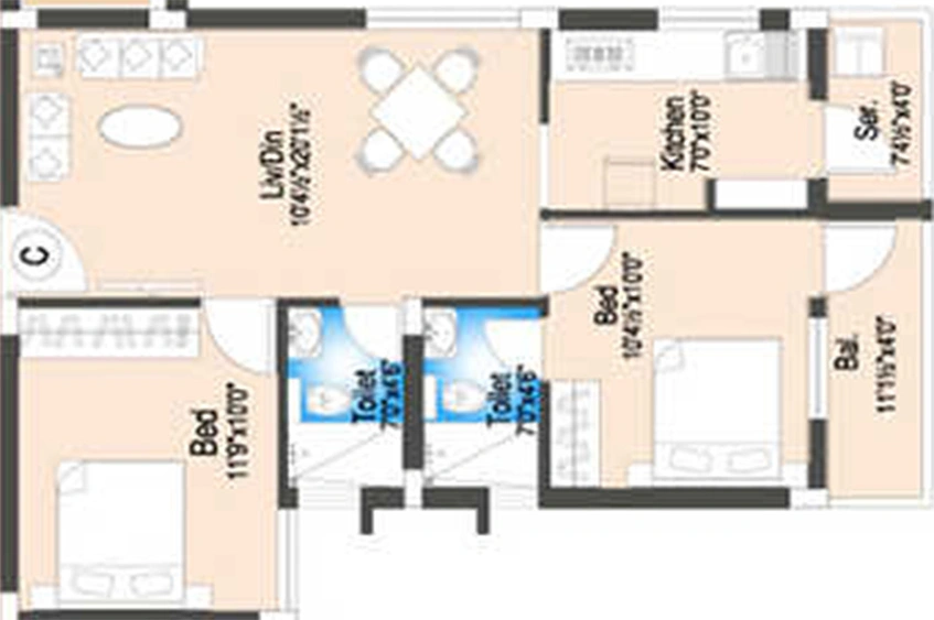 2 BHK Flat in Sreerosh Meadows in Anakaputhur, Chennai - Image 860883