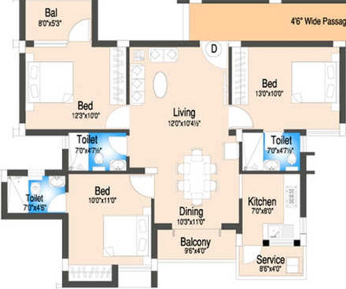 3 BHK Flat in Sreerosh Meadows in Anakaputhur, Chennai - Image 860884