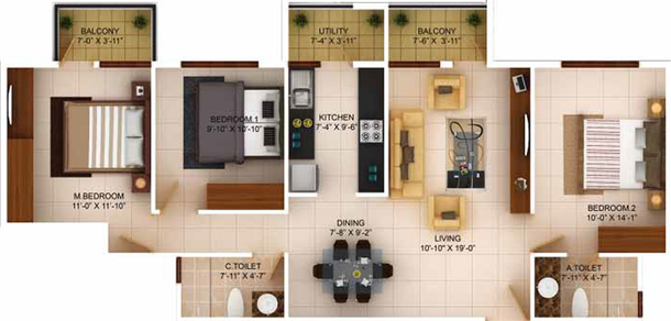 3 BHK Flat in Concorde Wind Rush in Electronic City, Bangalore - Image 840778
