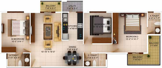 3 BHK Flat in Concorde Wind Rush in Electronic City, Bangalore - Image 840779