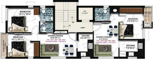 Floor Plan of Nahar East in Thiruvanmiyur, Chennai - Image 284338