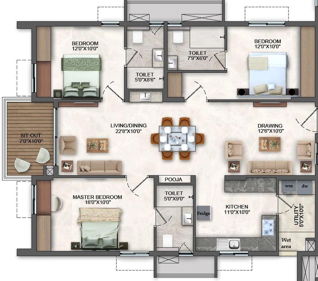 3 BHK Flat in Pavani Starlit in Miyapur, Hyderabad - Image 911953