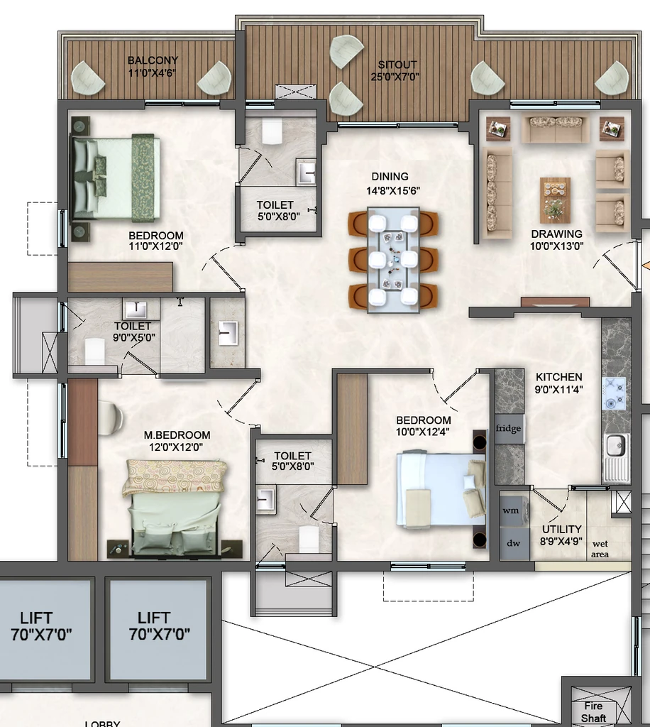 3 BHK Flat in Pavani Starlit in Miyapur, Hyderabad - Image 911954