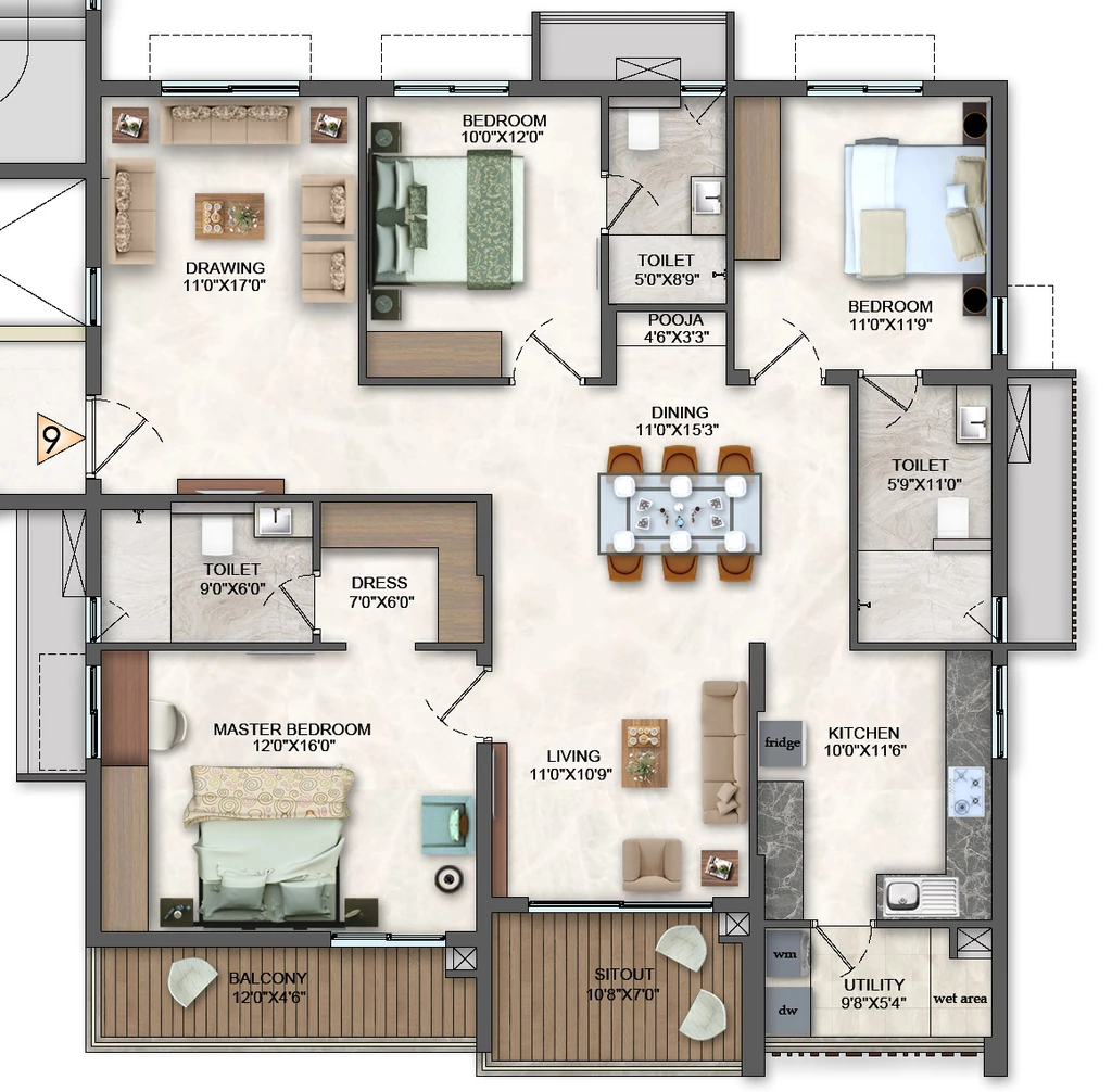 3 BHK Flat in Pavani Starlit in Miyapur, Hyderabad - Image 911956