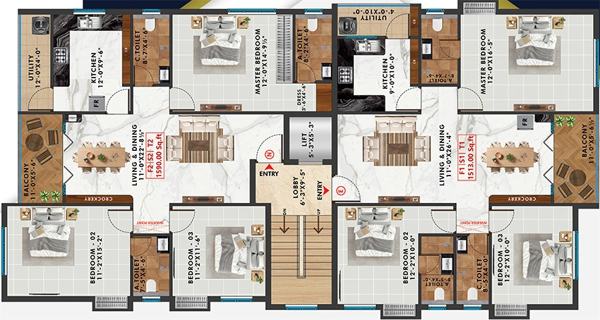 Floor Plan of VGK Romanza in Selaiyur, Chennai - Image 338170