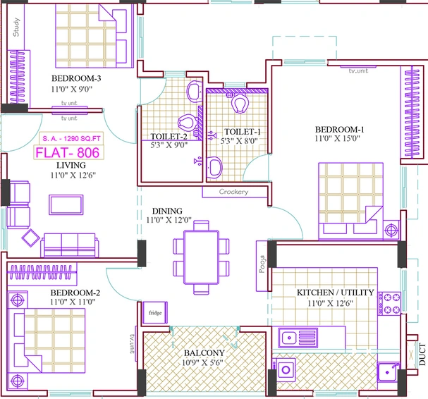 3 BHK Flat in Ramaniyam Syndicate in Adyar, Chennai - Image 859371