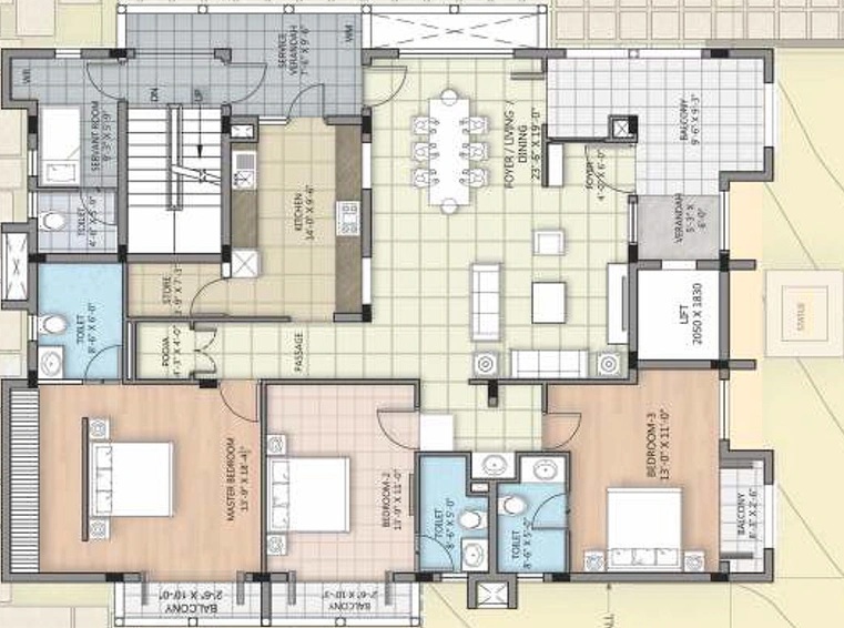 3 BHK Flat in Akshaya Oceano in Besant Nagar, Chennai - Image 860624