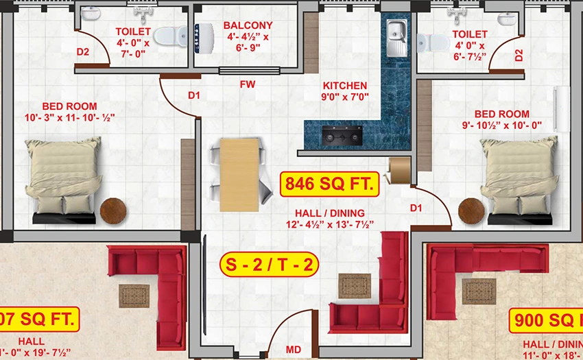 2 BHK Flat in Minerva Arunodaya in Medavakkam, Chennai - Image 881916