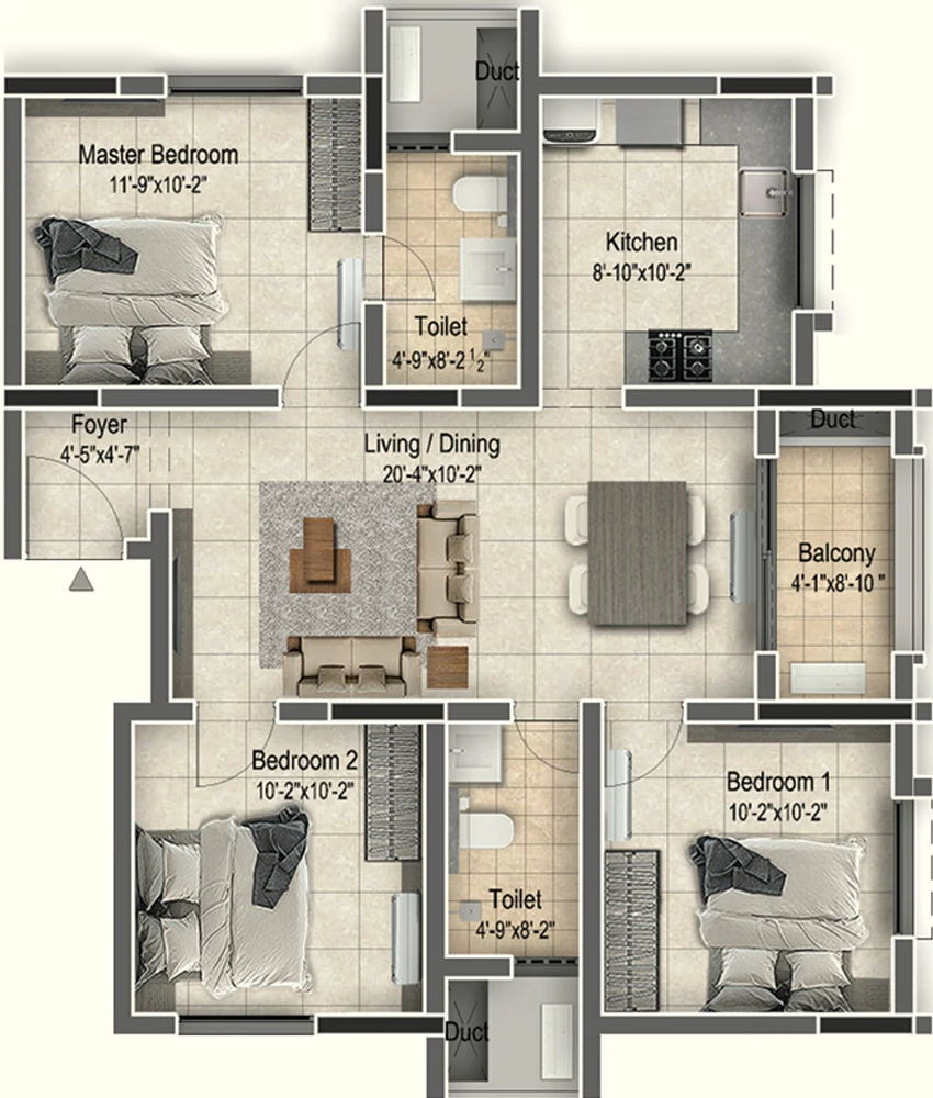 3 BHK Flat in Newry Altura in Avadi, Chennai - Image 876850