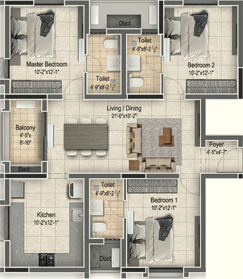 3 BHK Flat in Newry Altura in Avadi, Chennai - Image 876851