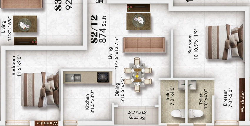 2 BHK Flat in KVR Sri Srinivasa in Kolathur, Chennai - Image 881172