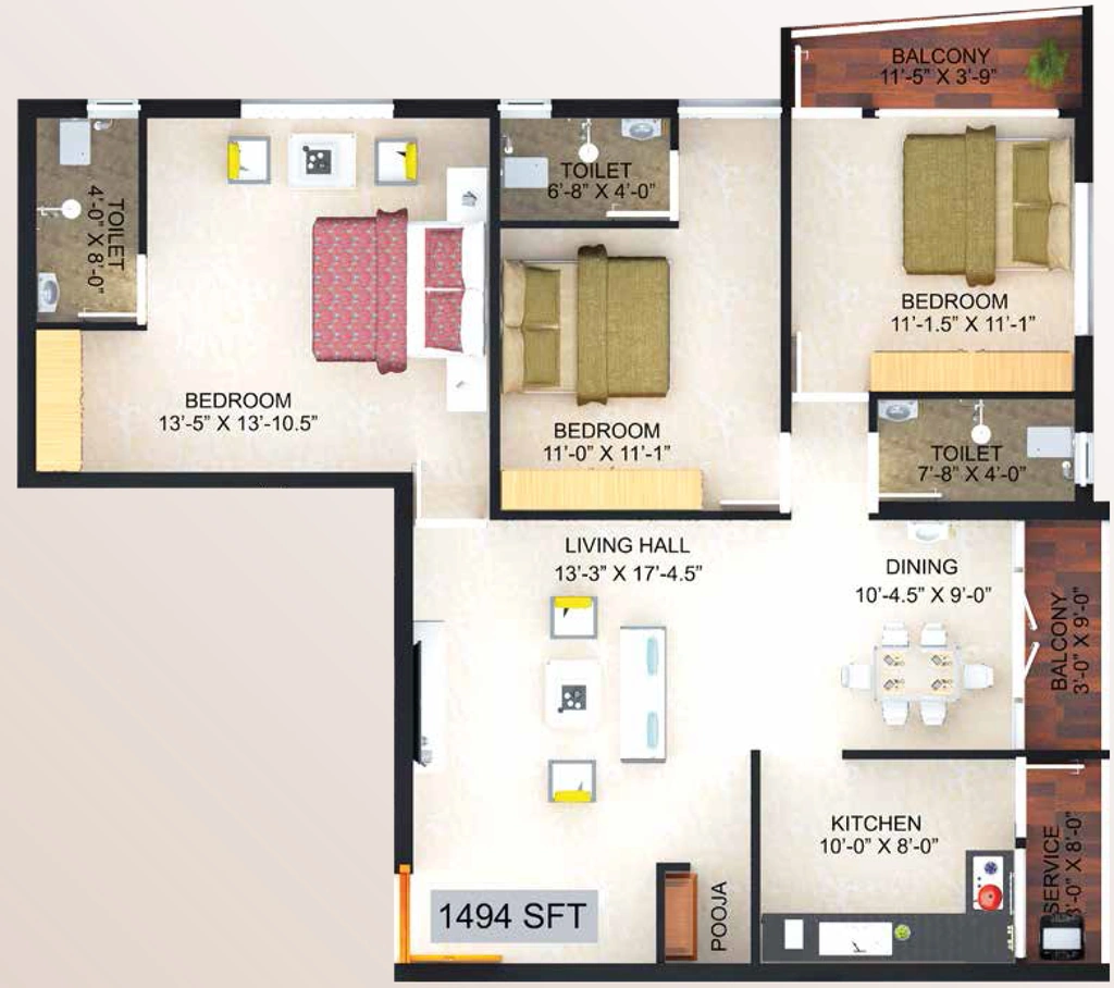 3 BHK Flat in RamKamal Divine in Nanganallur, Chennai - Image 877725
