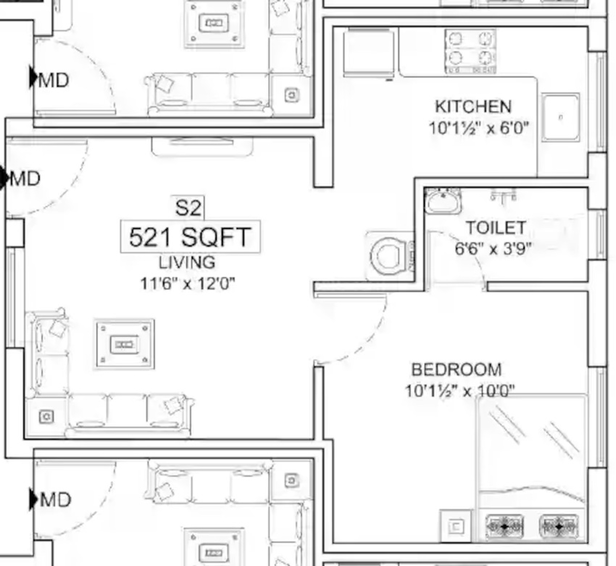 1 BHK Flat in Sri Manishaa Grand Rosso in Anakaputhur, Chennai - Image 842741