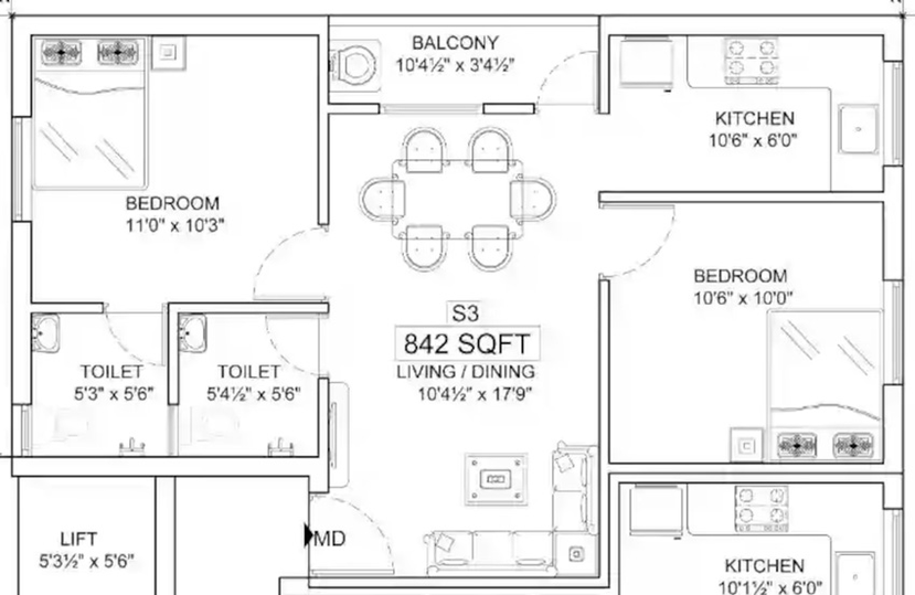 2 BHK Flat in Sri Manishaa Grand Rosso in Anakaputhur, Chennai - Image 842742