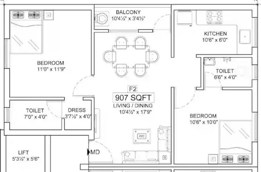 2 BHK Flat in Sri Manishaa Grand Rosso in Anakaputhur, Chennai - Image 842743