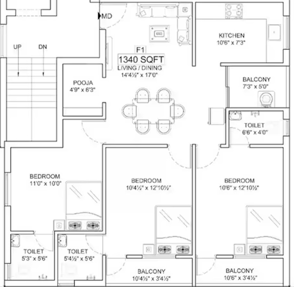 3 BHK Flat in Sri Manishaa Grand Rosso in Anakaputhur, Chennai - Image 842745