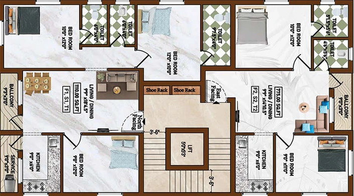 Floor Plan of ACS Pearl Garden in Pammal, Chennai - Image 285098