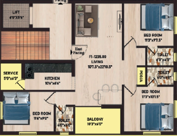 3 BHK Flat in ACS Paradise in Pammal, Chennai - Image 860825