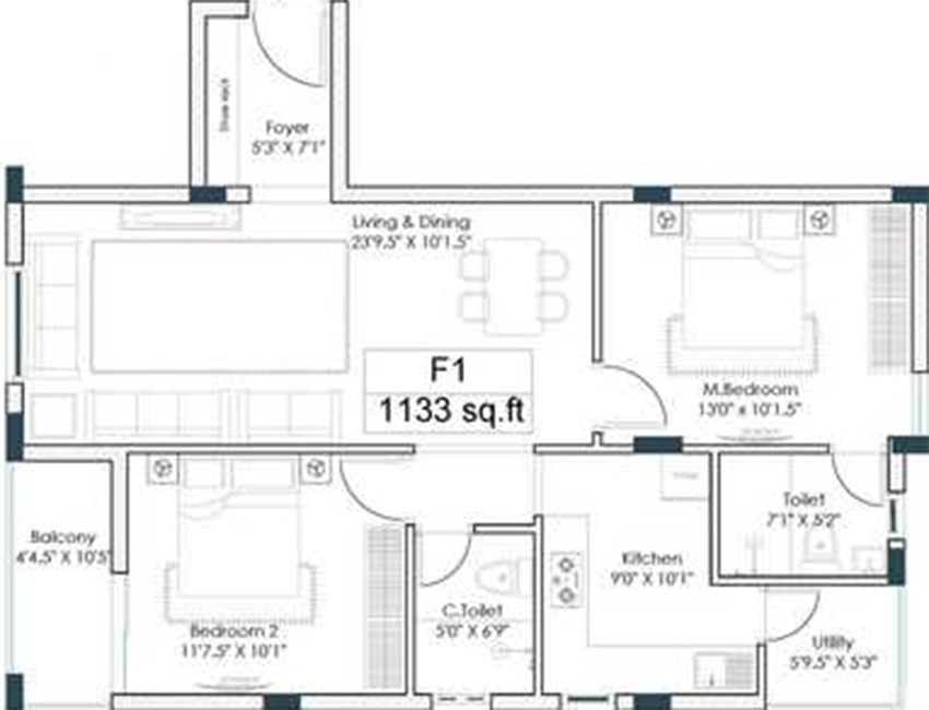 2 BHK Flat in Vinoth Venya in Nerkundram, Chennai - Image 878514