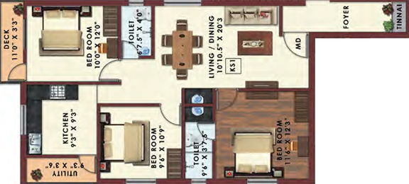 3 BHK Flat in Colorhomes Fields in Sholinganallur, Chennai - Image 860000