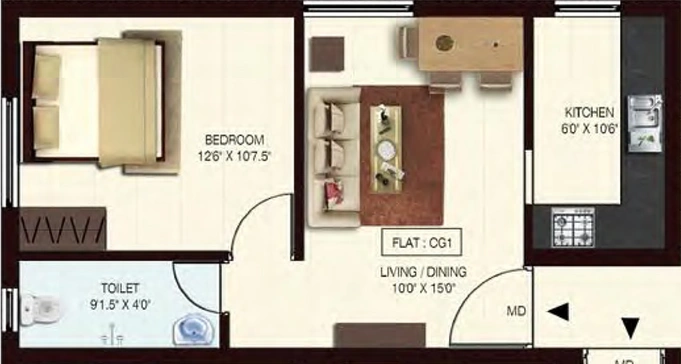 1 BHK Flat in Colorhomes Florencia in Tambaram, Chennai - Image 860002