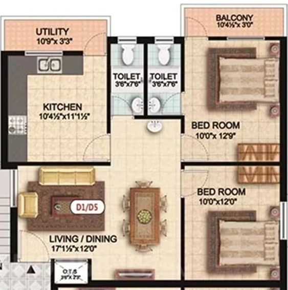 2 BHK Flat in Colorhomes Breeze Avenue in Tambaram, Chennai - Image 859986