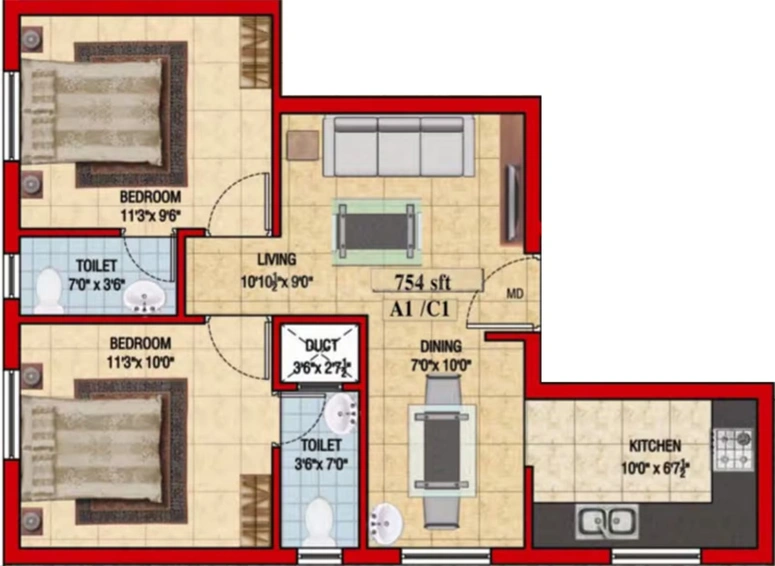2 BHK Flat in Colorhomes Golden Classic in Tambaram, Chennai - Image 860024