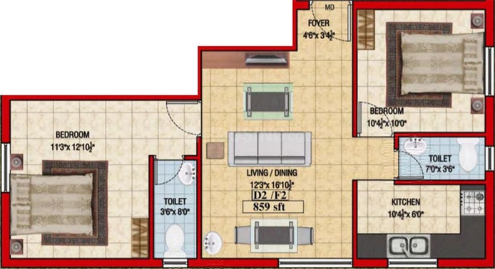2 BHK Flat in Colorhomes Golden Classic in Tambaram, Chennai - Image 860025