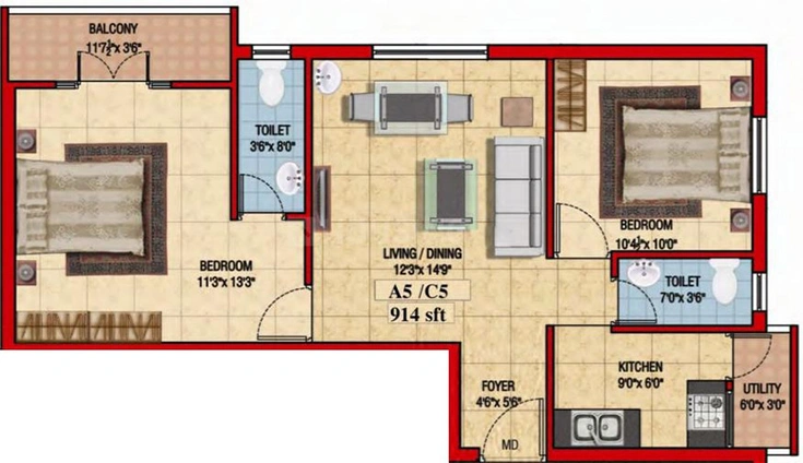 2 BHK Flat in Colorhomes Golden Classic in Tambaram, Chennai - Image 860026