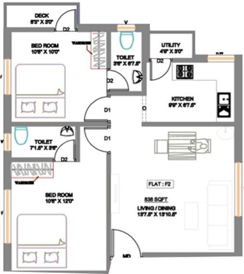 2 BHK Flat in Colorhomes Fern Orchard in Tambaram, Chennai - Image 859996