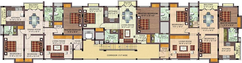 Floor Plan of Devinarayan Windmere in Karapakkam, Chennai - Image 332582