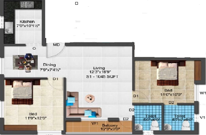 2 BHK Flat in Vijay Sri Sai Tulip in Medavakkam, Chennai - Image 884994
