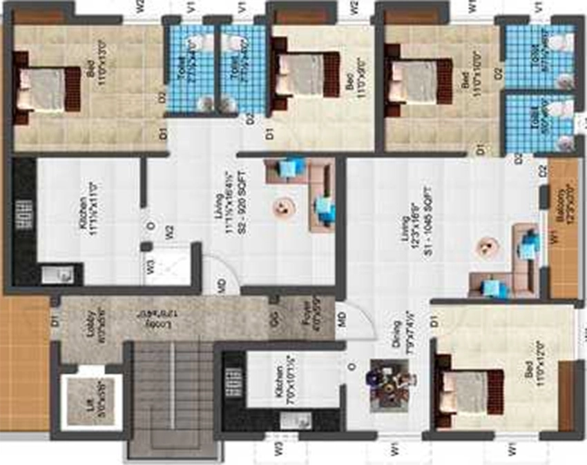 Floor Plan of Vijay Sri Sai Tulip in Medavakkam, Chennai - Image 342983