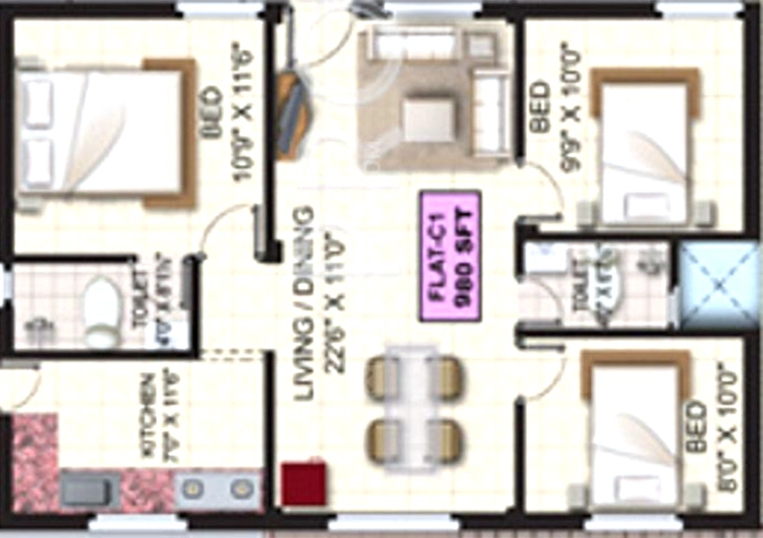 3 BHK Flat in Khurinji Veronica in Pallikaranai, Chennai - Image 875286
